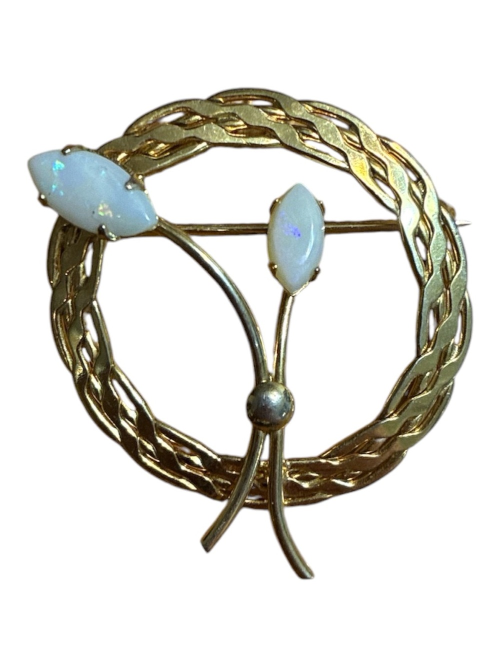 Star Art Genuine Opal Floral 1/20th 12K GF Circle Brooch